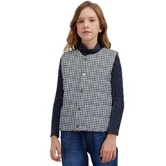 Soot Black And White Handpainted Houndstooth Check Watercolor Pattern Kid s Short Button Up Puffer Vest	