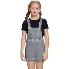 Soot Black And White Handpainted Houndstooth Check Watercolor Pattern Kids  Short Overalls
