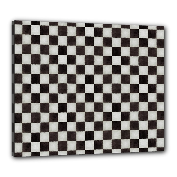 Large Black and White Watercolored Checkerboard Chess Canvas 24  x 20  (Stretched)