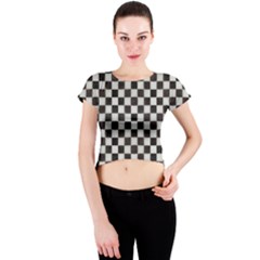 Large Black And White Watercolored Checkerboard Chess Crew Neck Crop Top
