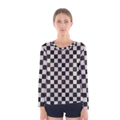 Large Black And White Watercolored Checkerboard Chess Women s Long Sleeve Tee