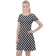 Black And White Watercolored Checkerboard Chess Cap Sleeve Velour Dress  by PodArtist