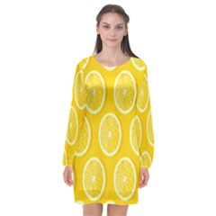 Lemon-fruits-slice-seamless-pattern Long Sleeve Chiffon Shift Dress  by nate14shop