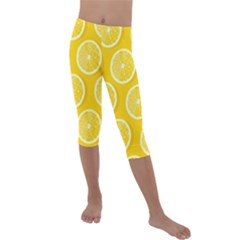 Lemon-fruits-slice-seamless-pattern Kids  Lightweight Velour Capri Leggings  by nate14shop