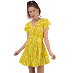 Lemon-fruits-slice-seamless-pattern Flutter Sleeve Wrap Dress by nate14shop