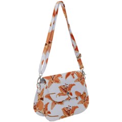 Lily-flower-seamless-pattern-white-background Saddle Handbag by nate14shop