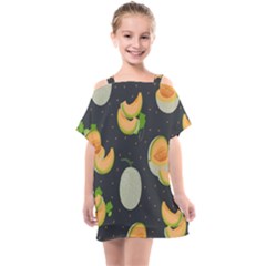 Melon-whole-slice-seamless-pattern Kids  One Piece Chiffon Dress by nate14shop