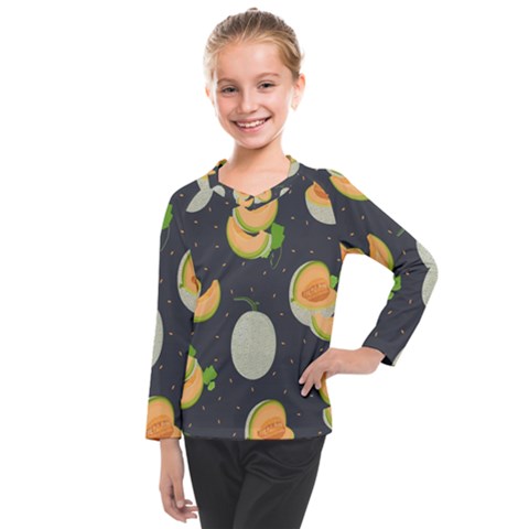 Melon-whole-slice-seamless-pattern Kids  Long Mesh Tee by nate14shop