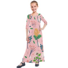 Seamless-floral-pattern 001 Kids  Quarter Sleeve Maxi Dress by nate14shop