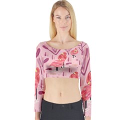 Seamless-pattern-with-flamingo Long Sleeve Crop Top by nate14shop