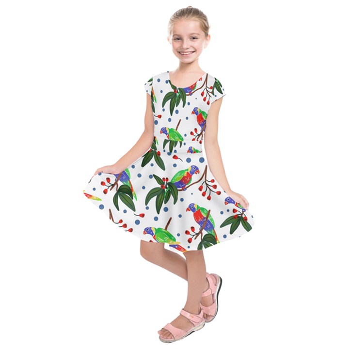 Seamless-pattern-with-parrot Kids  Short Sleeve Dress