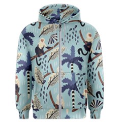 Tropical-leaves-seamless-pattern-with-monkey Men s Zipper Hoodie by nate14shop