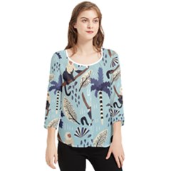 Tropical-leaves-seamless-pattern-with-monkey Chiffon Quarter Sleeve Blouse by nate14shop