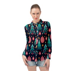 Hand-drawn-flat-christmas-pattern Long Sleeve Chiffon Shirt