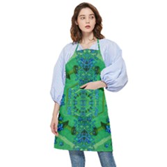 Vines Of Beautiful Flowers On A Painting In Mandala Style Pocket Apron by pepitasart