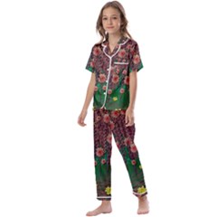 Floral Vines Over Lotus Pond In Meditative Tropical Style Kids  Satin Short Sleeve Pajamas Set by pepitasart