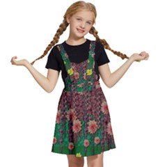 Floral Vines Over Lotus Pond In Meditative Tropical Style Kids  Apron Dress by pepitasart