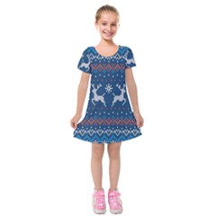Knitted-christmas-pattern 001 Kids  Short Sleeve Velvet Dress by nate14shop