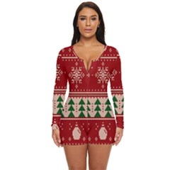 Knitted-christmas-pattern Long Sleeve Boyleg Swimsuit by nate14shop