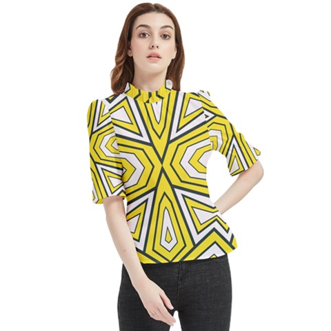 Abstract Pattern Geometric Backgrounds  Frill Neck Blouse by Eskimos