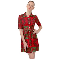 Abstract Pattern Geometric Backgrounds Belted Shirt Dress by Eskimos