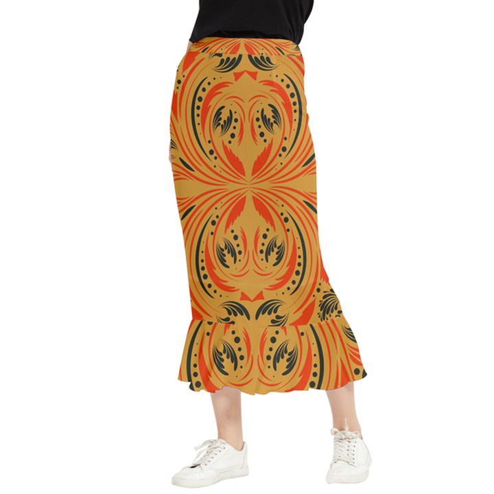 Folk flowers print Floral pattern Ethnic art Maxi Fishtail Chiffon Skirt