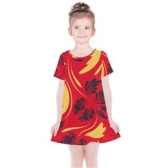 Folk Flowers Print Floral Pattern Ethnic Art Kids  Simple Cotton Dress by Eskimos