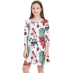 Pngtree-watercolor-christmas-pattern-background Kids  Quarter Sleeve Skater Dress by nate14shop