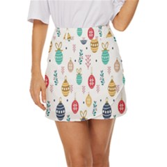 Seamless-pattern-cute-christmas-balls-shariki-igrushki-rozhd Mini Front Wrap Skirt by nate14shop