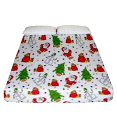 Hd-wallpaper-christmas-pattern-pattern-christmas-trees-santa-vector Fitted Sheet (queen Size) by nate14shop
