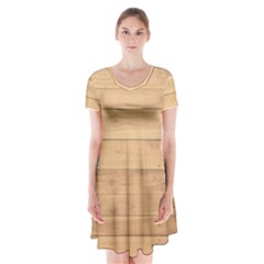 Wood-panel Short Sleeve V-neck Flare Dress by nate14shop