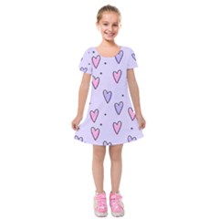 Heart-purple-pink-love Kids  Short Sleeve Velvet Dress by nate14shop