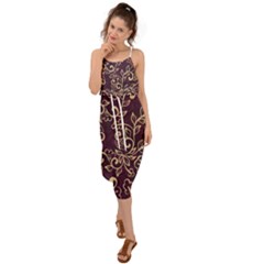 Golden Purple Flower Ornament Waist Tie Cover Up Chiffon Dress by HWDesign