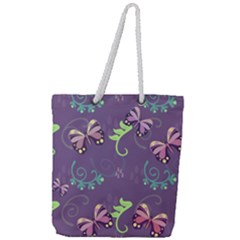 Background-butterfly Purple Full Print Rope Handle Tote (large) by nate14shop