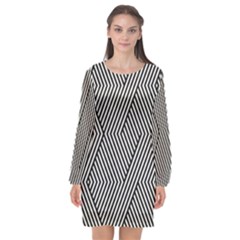 Vector-geometric-lines-pattern-simple-monochrome-texture-with-diagonal-stripes-lines-chevron-zigzag- Long Sleeve Chiffon Shift Dress  by nate14shop