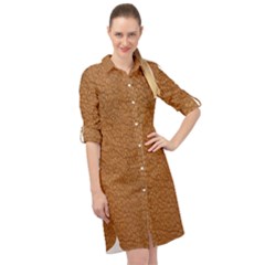 Leather Brown  Long Sleeve Mini Shirt Dress by artworkshop