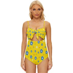 Floral Yellow Knot Front One-piece Swimsuit by nate14shop