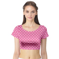 Polkadots-pink-white Short Sleeve Crop Top by nate14shop