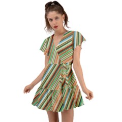 Stripe-colorful-cloth Flutter Sleeve Wrap Dress by nate14shop