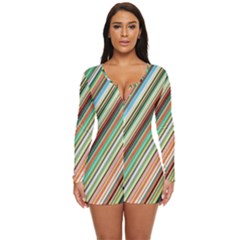 Stripe-colorful-cloth Long Sleeve Boyleg Swimsuit by nate14shop