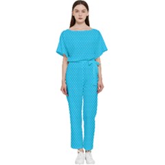 Blue,polkadots,polka Batwing Lightweight Chiffon Jumpsuit by nate14shop