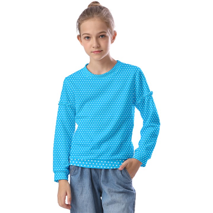 Blue,polkadots,polka Kids  Long Sleeve Tee with Frill 