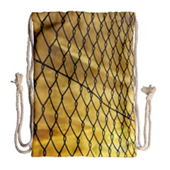 Chain Link Fence Sunset Wire Steel Fence Drawstring Bag (large) by artworkshop