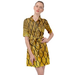 Chain Link Fence Sunset Wire Steel Fence Belted Shirt Dress by artworkshop
