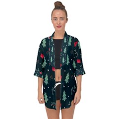 Christmas Pattern Design  Open Front Chiffon Kimono by artworkshop