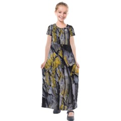 Rock Wall Crevices Geology Pattern Shapes Texture Kids  Short Sleeve Maxi Dress by artworkshop