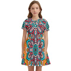 Mandala Spirit Kids  Bow Tie Puff Sleeve Dress by zappwaits