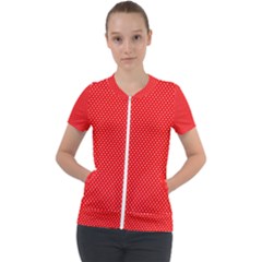 Red-polka Short Sleeve Zip Up Jacket by nate14shop