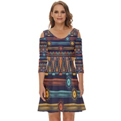 Bohemian-ethnic-seamless-pattern-with-tribal-stripes Shoulder Cut Out Zip Up Dress by Wegoenart