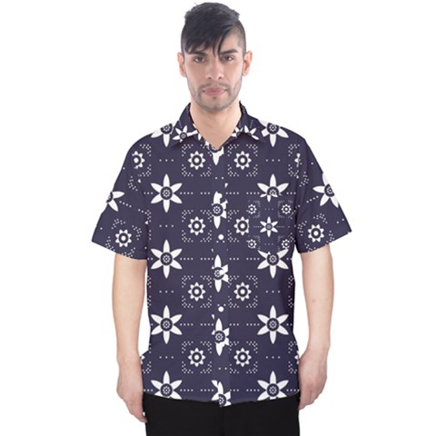 White Blue Floral Pattern Men s Hawaii Shirt by designsbymallika